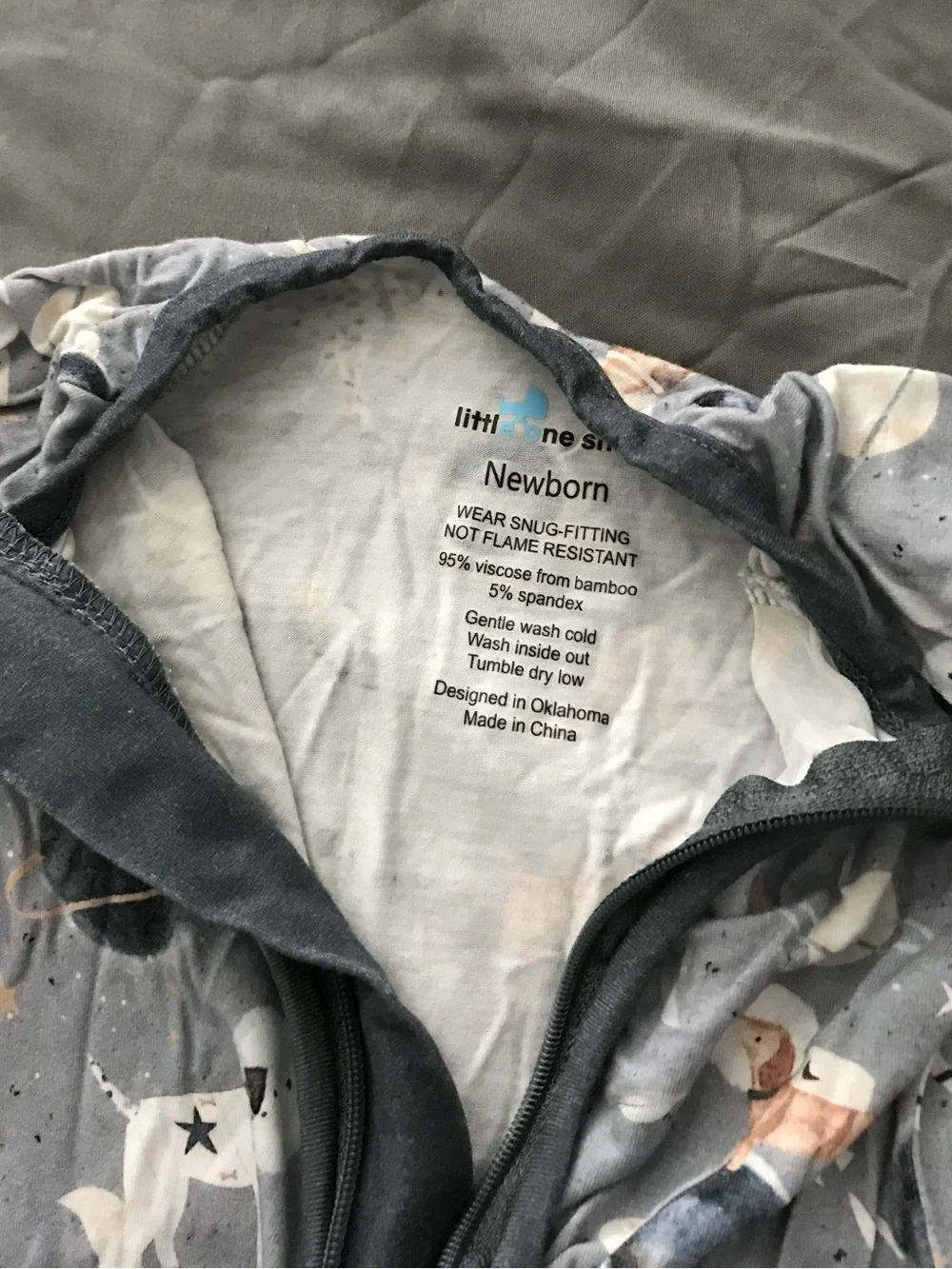 Childrens Grey Space Animal Zip One-Piece BAMBOO PJS